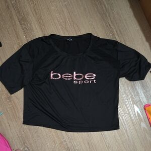 bebe Black Crop Top with Pink Logo